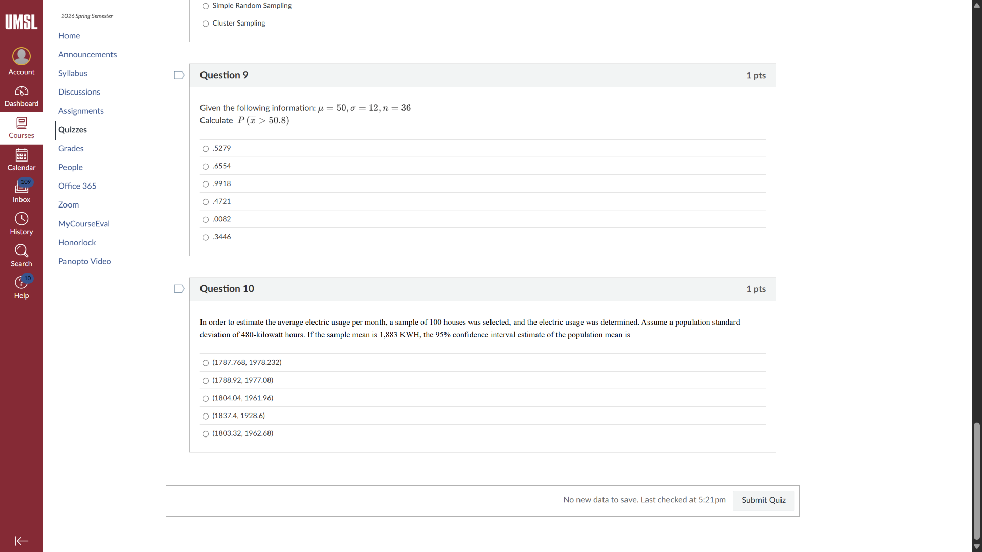 question 9 1 pts given the following information: \\( \\mu = 50, \\sigm…