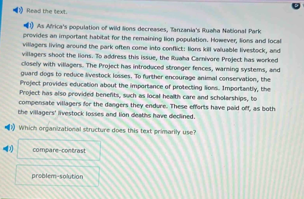read the text. as africas population of wild lions decreases, tanzanias…