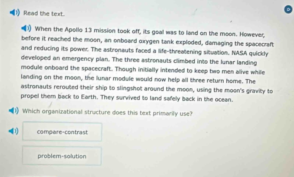 read the text. when the apollo 13 mission took off, its goal was to lan…