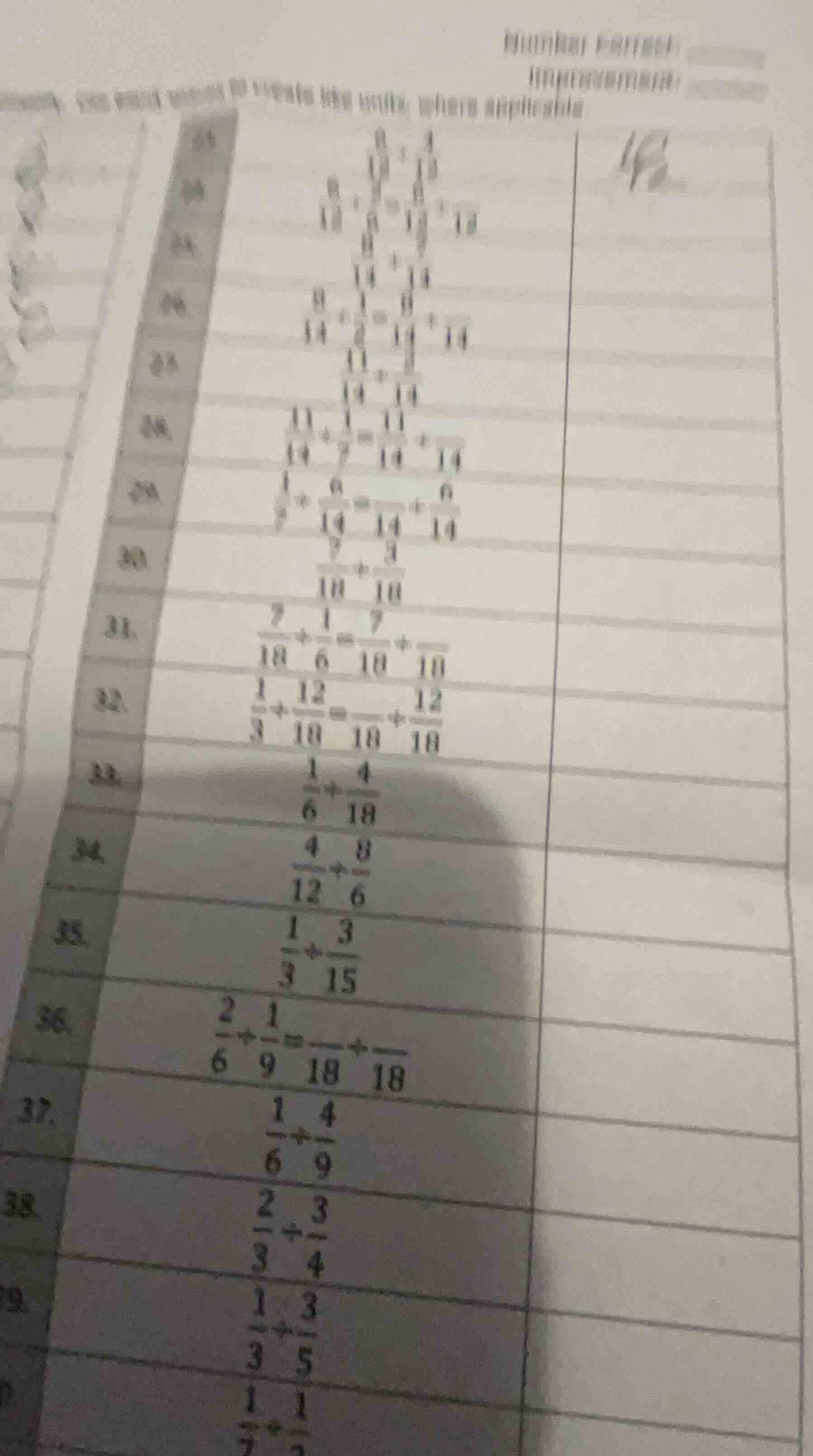 （部分题目） $\frac{9}{14} + \frac{3}{14}$ $\frac{9}{14} + \frac{1}{4} = \fra…