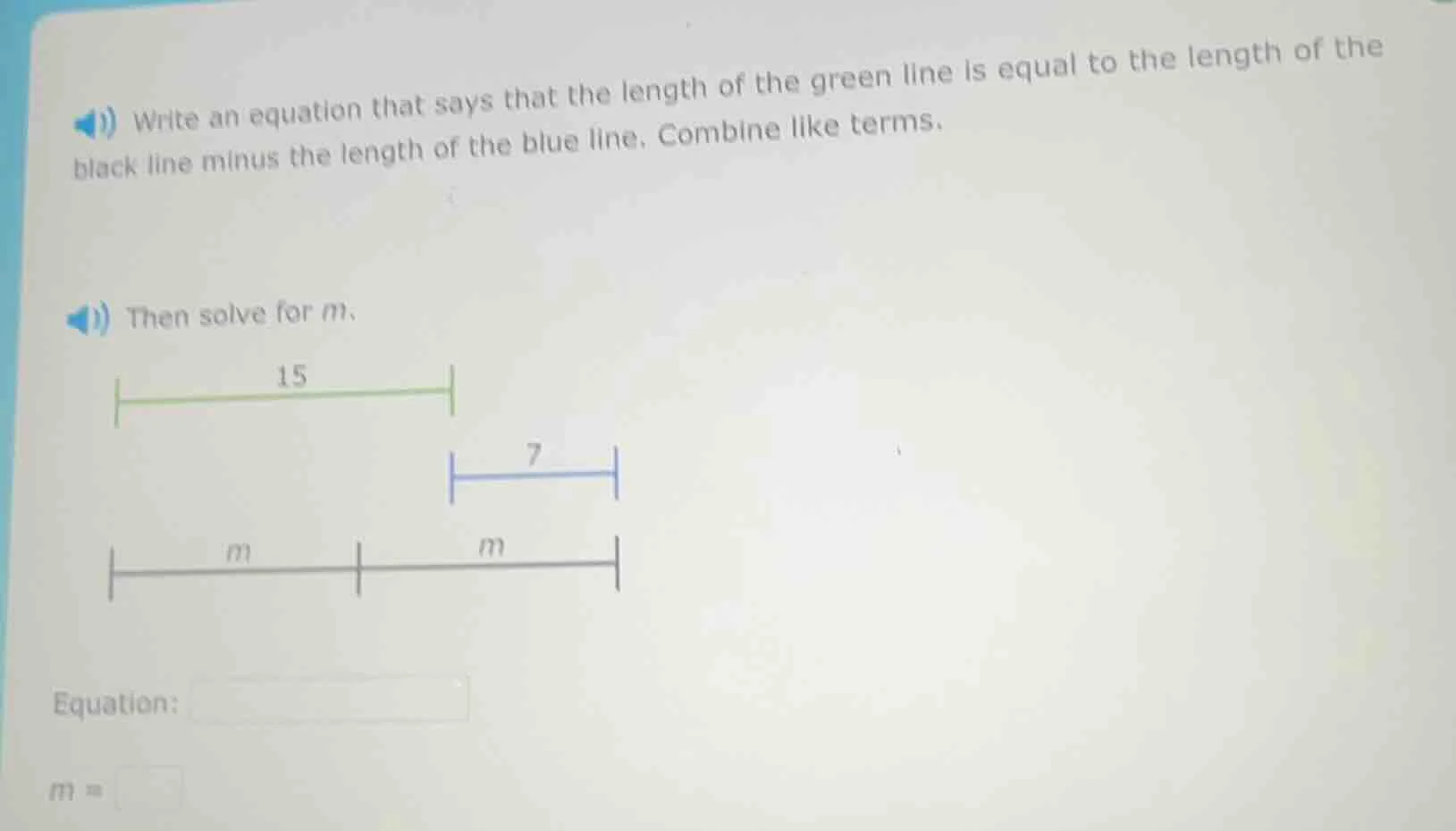 write an equation that says that the length of the green line is equal …