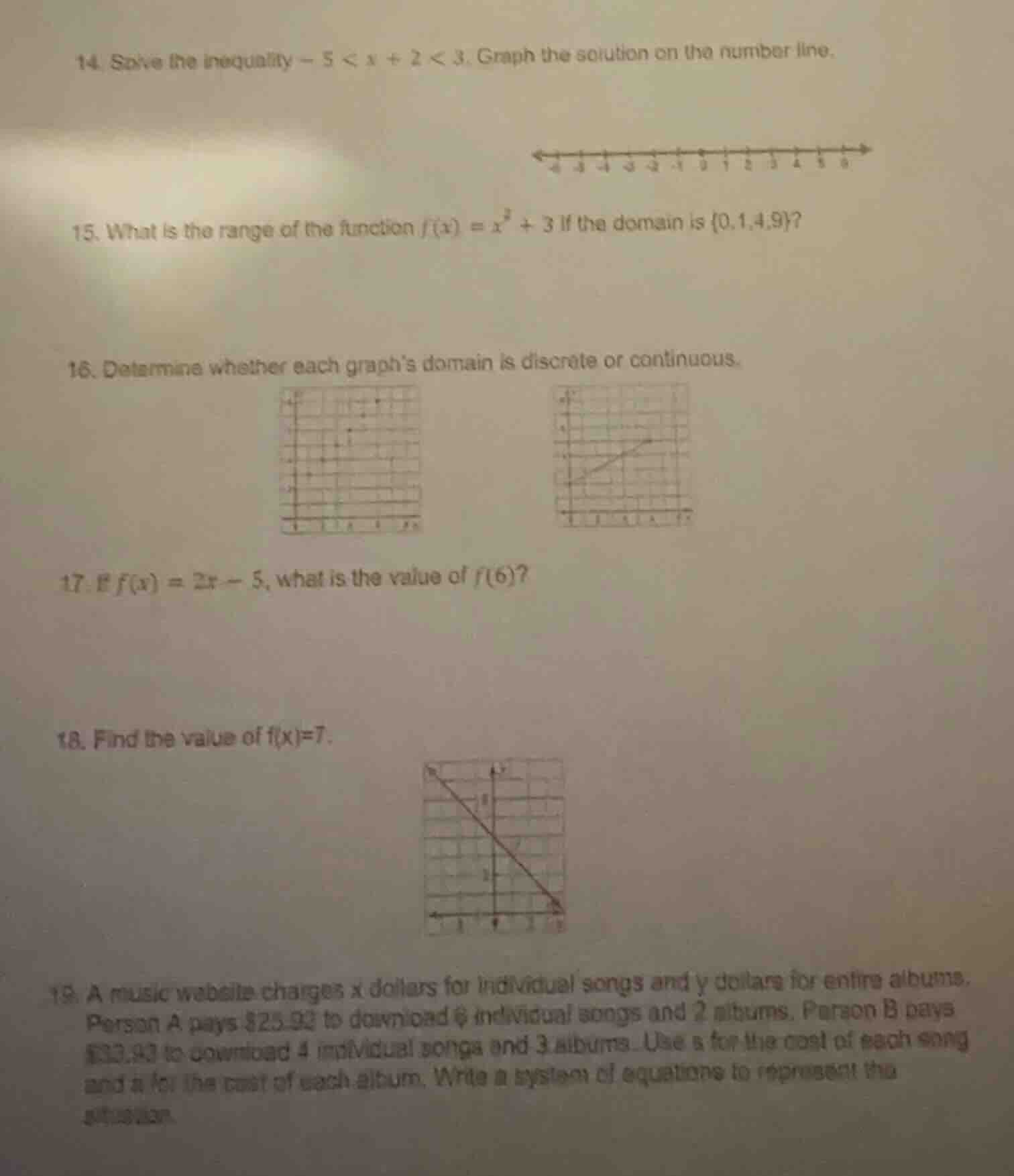 14. solve the inequality $-5 < x + 2 < 3$. graph the solution on the nu…