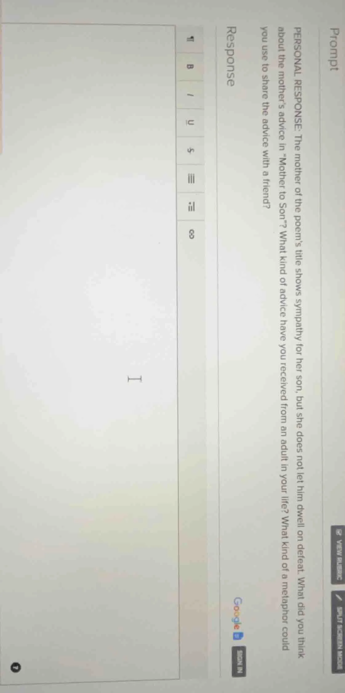 personal response: the mother of the poem’s title shows sympathy for he…