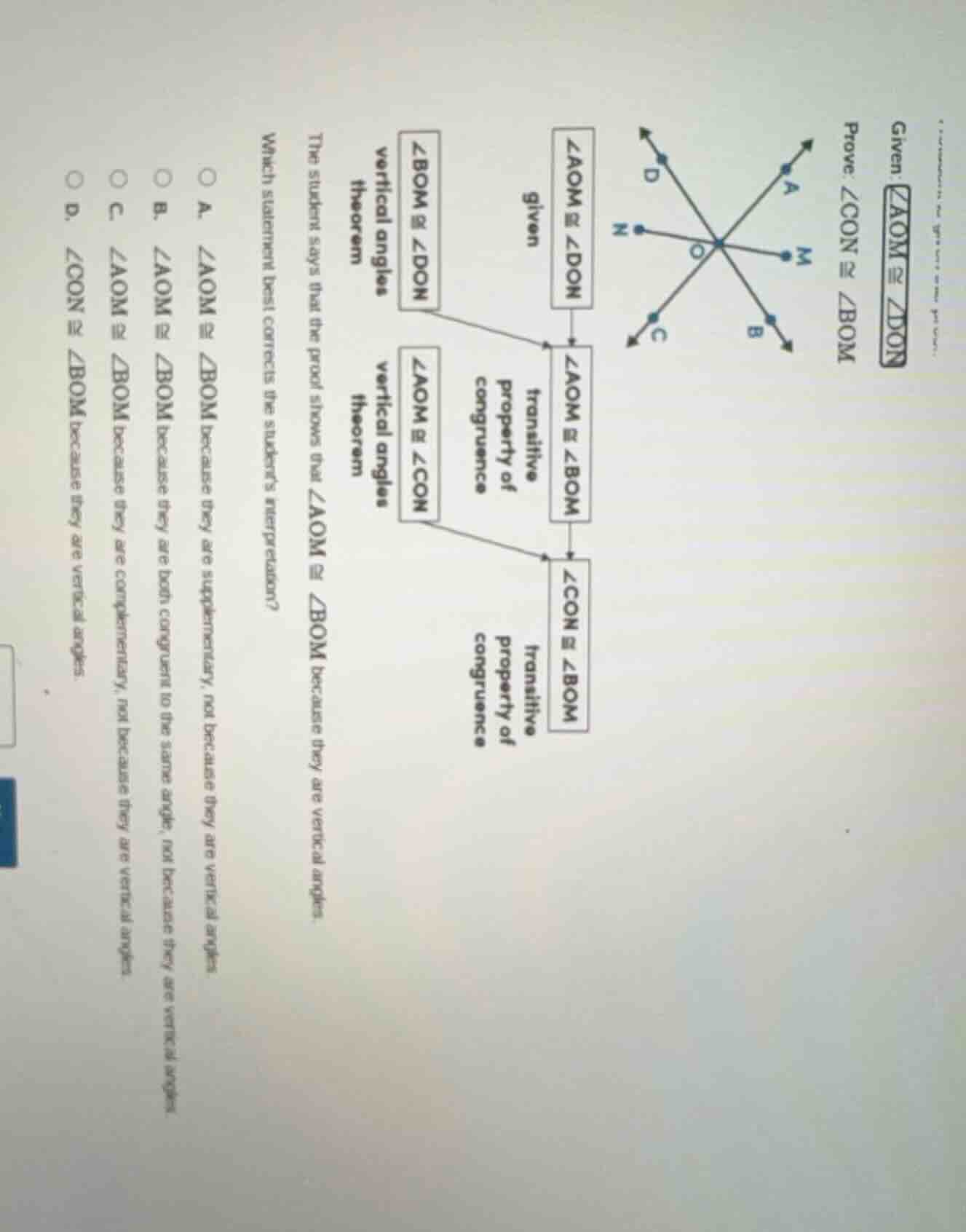 given: \\(\\angle aom \\cong \\angle don\\) prove: \\(\\angle con \\con…