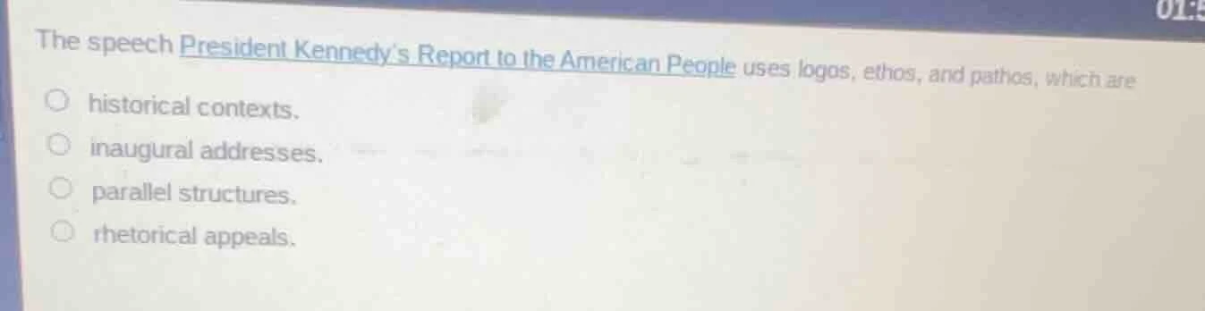 the speech president kennedys report to the american people uses logos,…