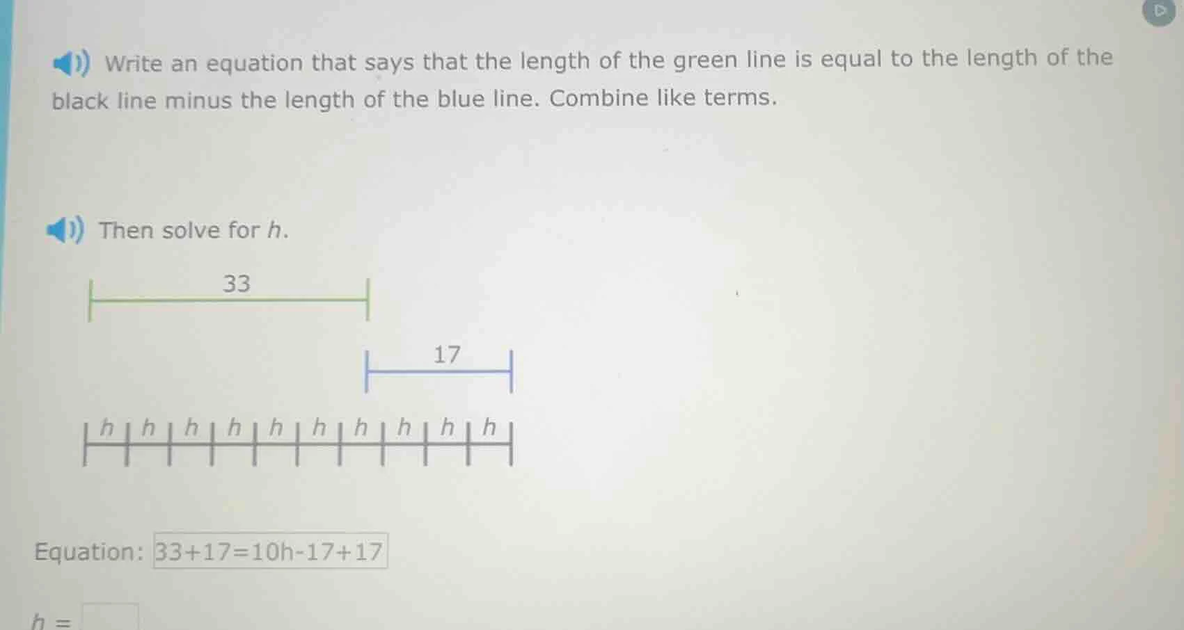 write an equation that says that the length of the green line is equal …