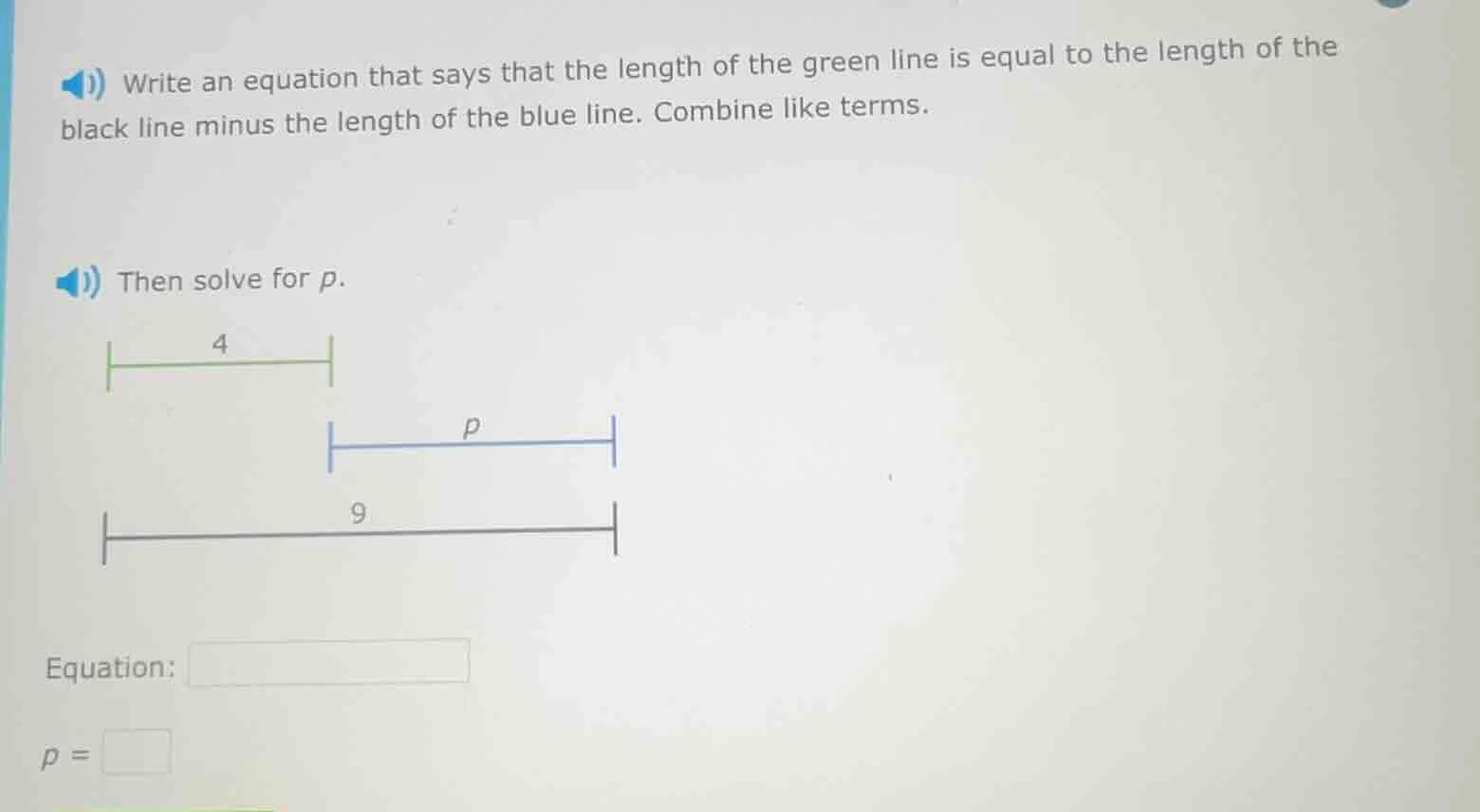 write an equation that says that the length of the green line is equal …
