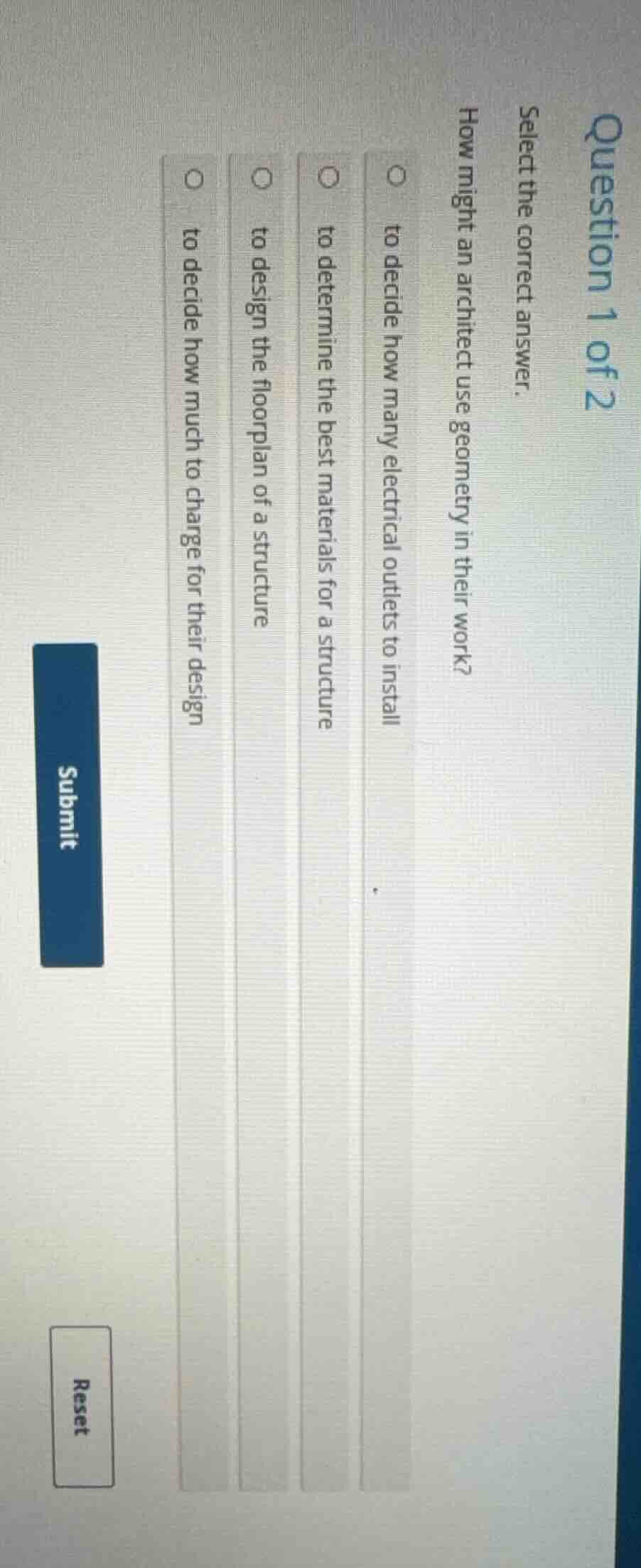 question 1 of 2 select the correct answer. how might an architect use g…