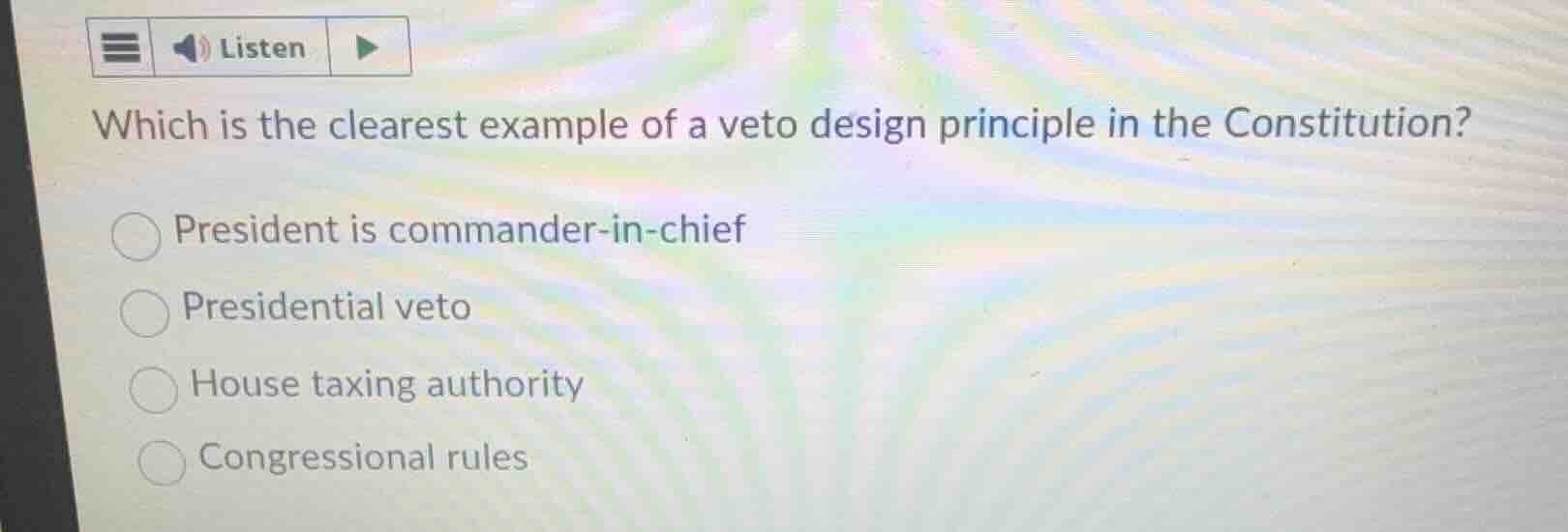 which is the clearest example of a veto design principle in the constit…