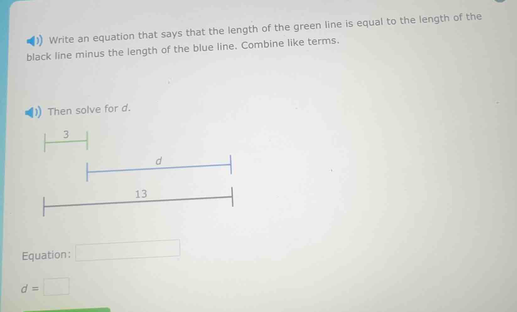 write an equation that says that the length of the green line is equal …