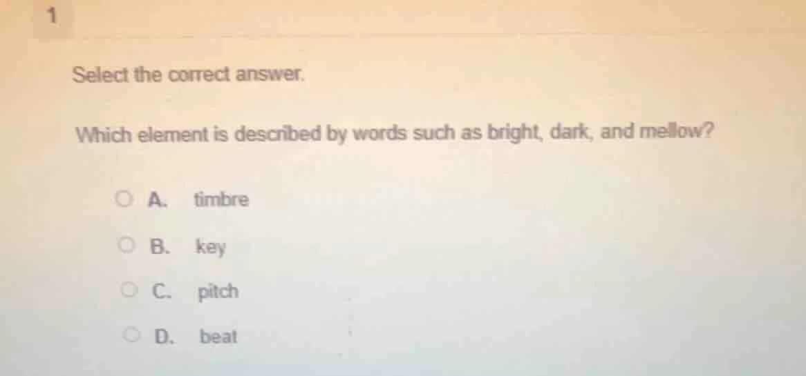 select the correct answer. which element is described by words such as …