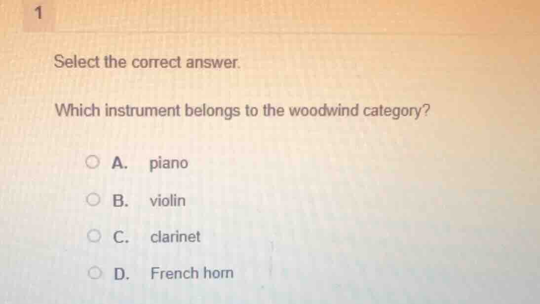 select the correct answer. which instrument belongs to the woodwind cat…