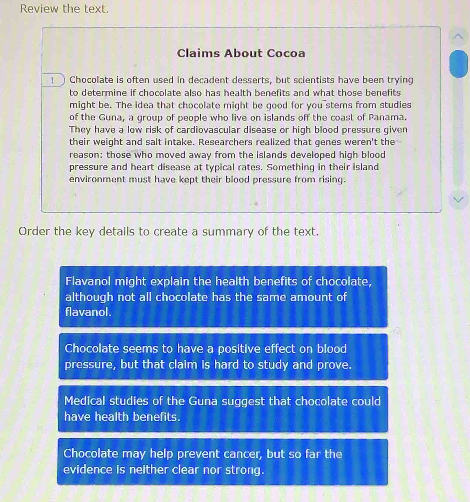 review the text. claims about cocoa 1 chocolate is often used in decade…