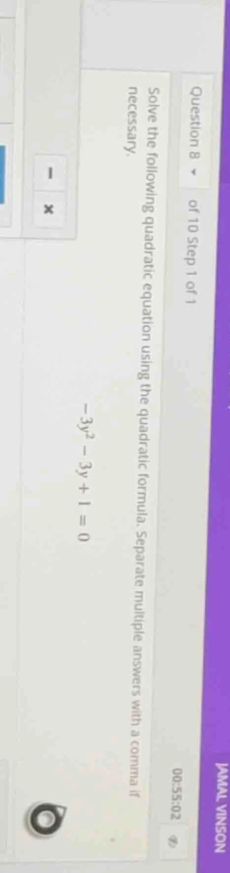 question 8 of 10 step 1 of 1 solve the following quadratic equation usi…