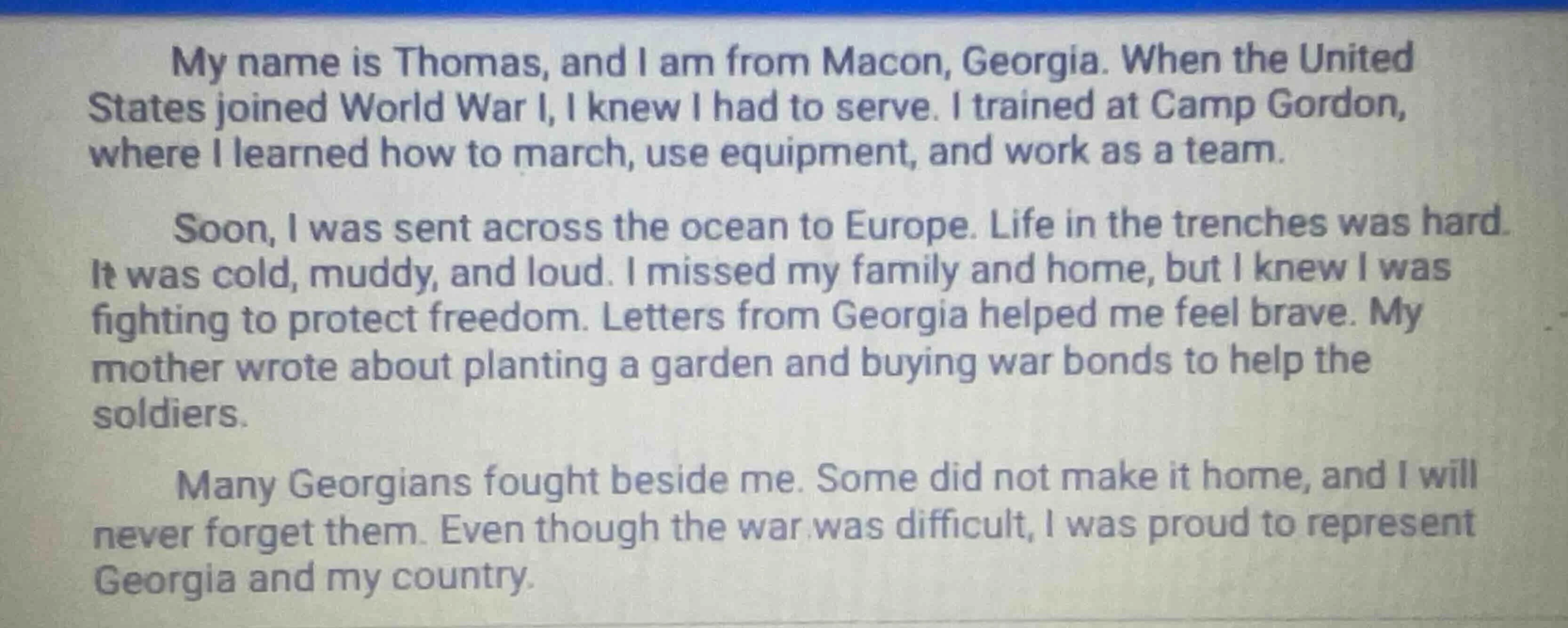 my name is thomas, and i am from macon, georgia. when the united states…
