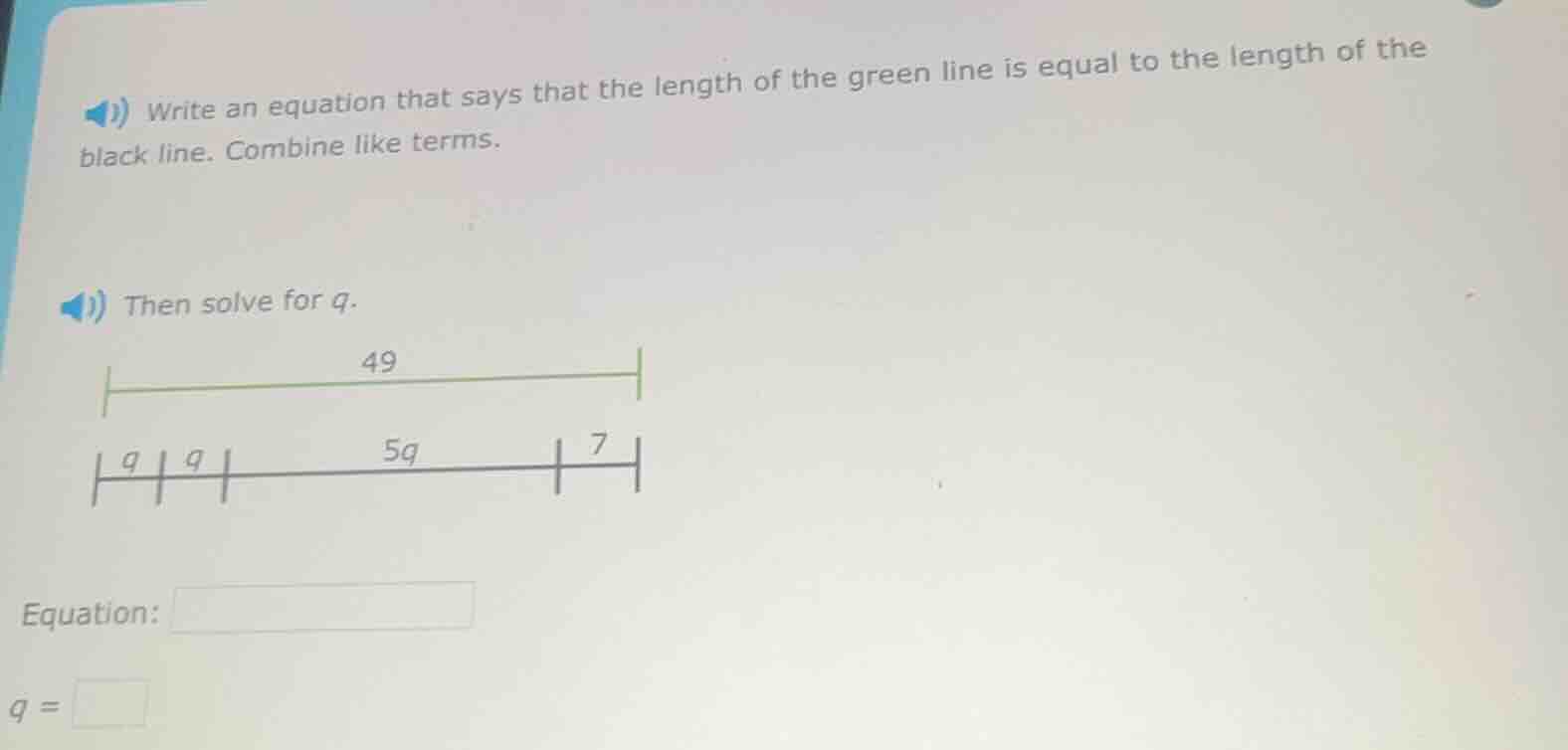 write an equation that says that the length of the green line is equal …