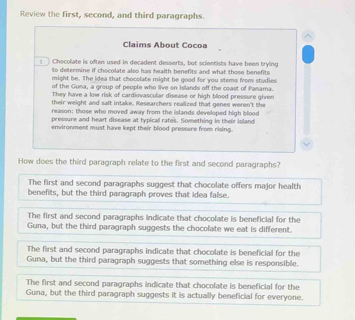 review the first, second, and third paragraphs. claims about cocoa 1 ch…