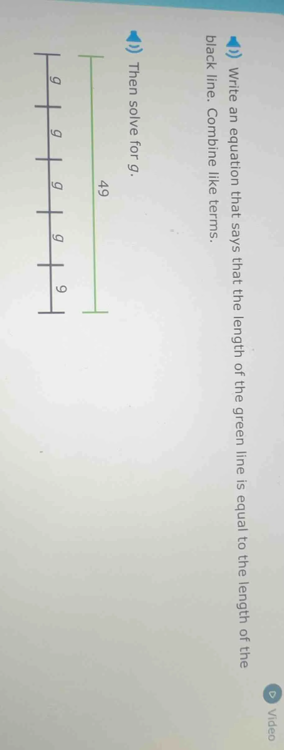 write an equation that says that the length of the green line is equal …