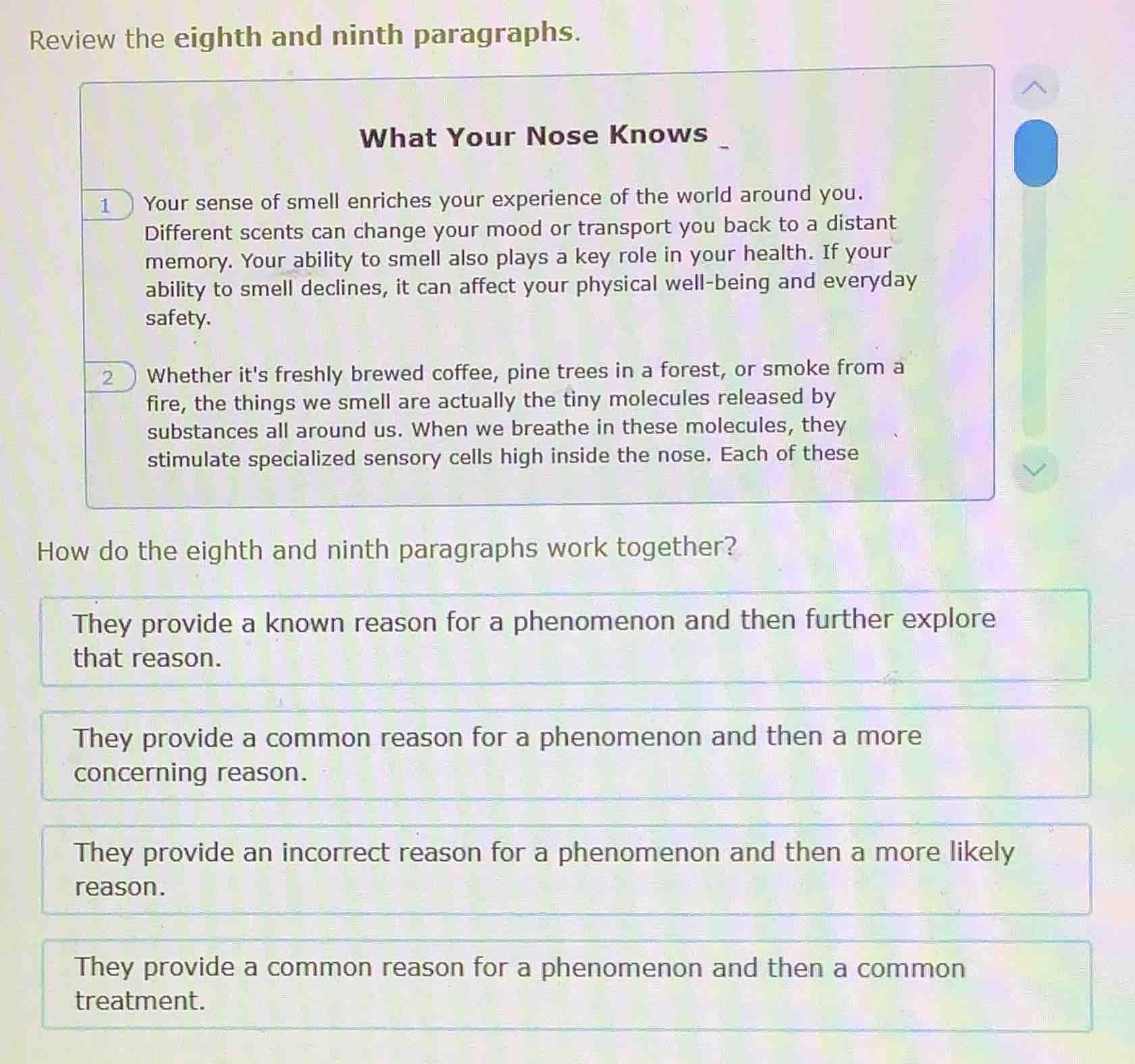 review the eighth and ninth paragraphs. what your nose knows 1 your sen…