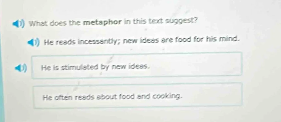 1) what does the metaphor in this text suggest? 1) he reads incessantly…