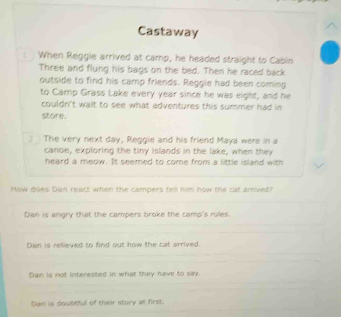 castaway 1 when reggie arrived at camp, he headed straight to cabin thr…