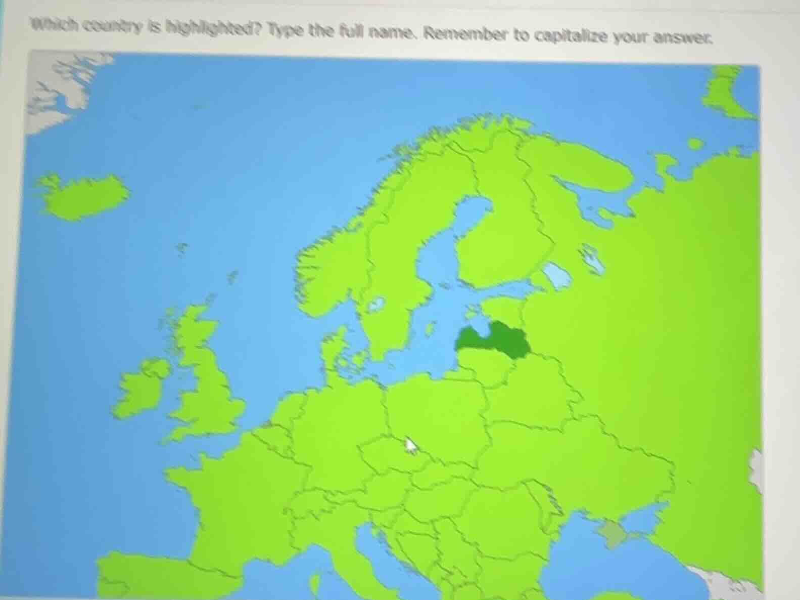 which country is highlighted? type the full name. remember to capitaliz…