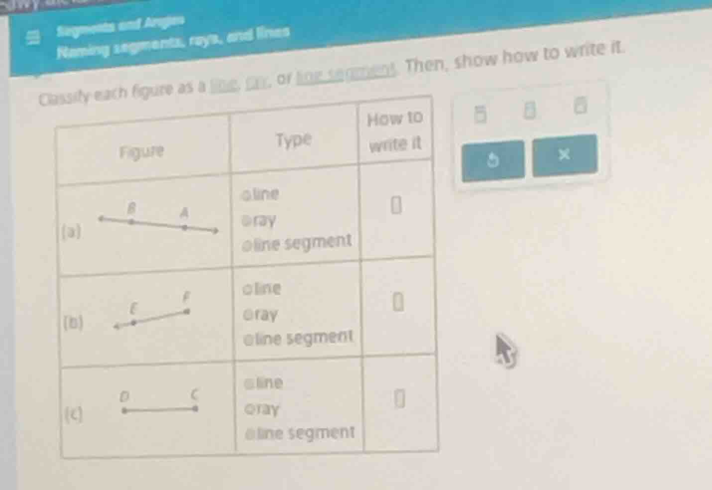segments and angles naming segments, rays, and lines classify each figu…
