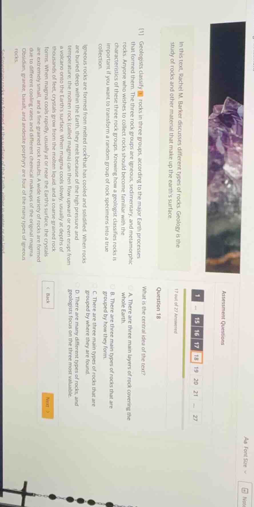 in this text, rachel m. barker discusses different types of rocks. geol…