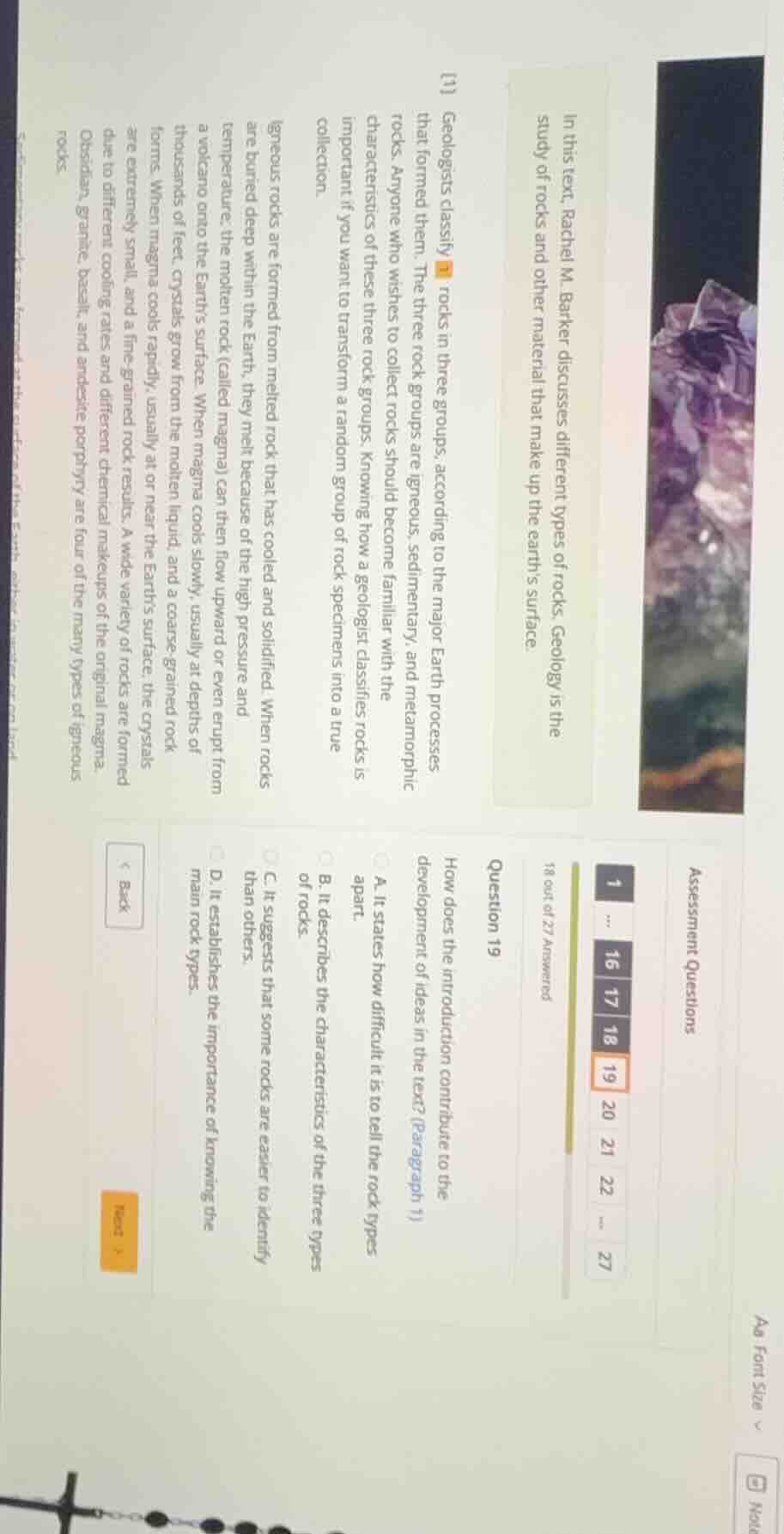 in this text, rachel m. barker discusses different types of rocks. geol…