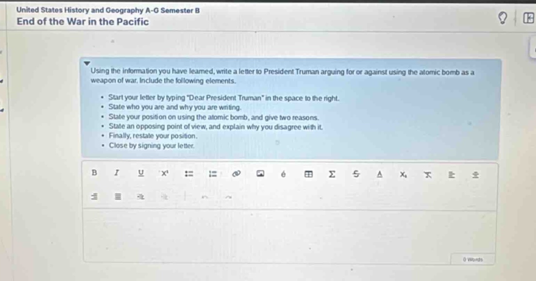 united states history and geography a - g semester b end of the war in …