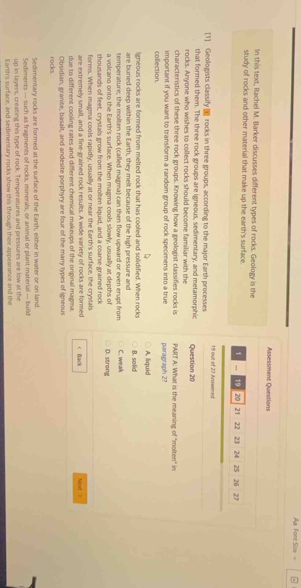 question 20 part a: what is the meaning of “molten” in paragraph 2? a. …
