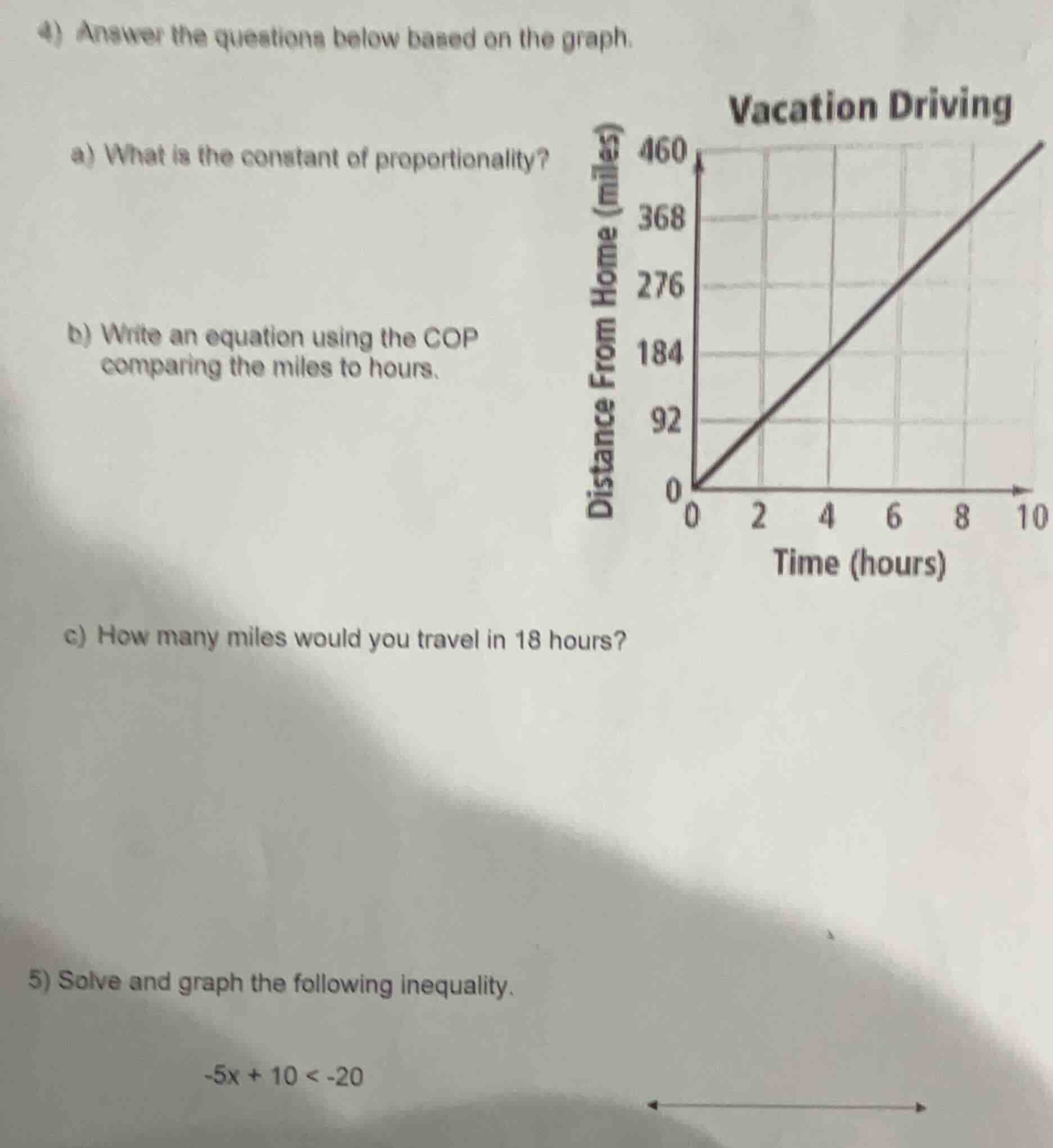4) answer the questions below based on the graph. a) what is the consta…
