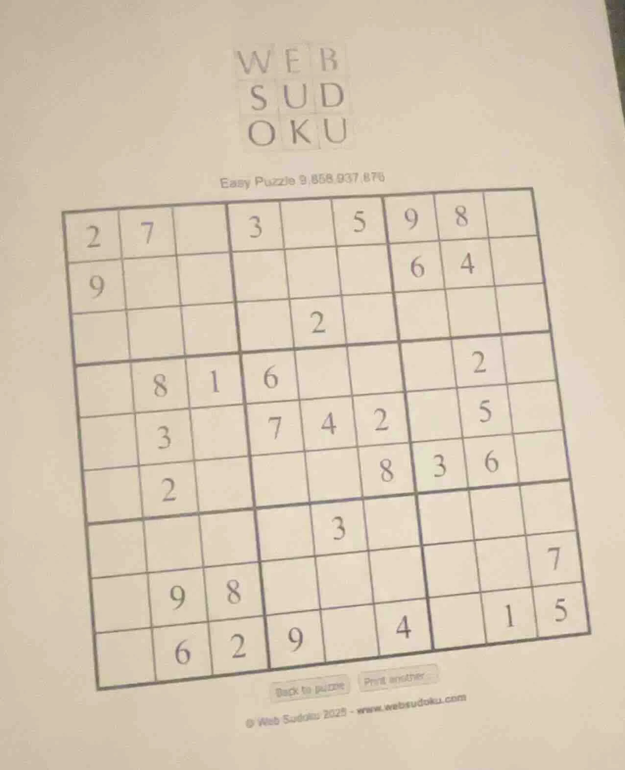 web sud oku easy puzzle 9,858,937,876 (the sudoku grid is as shown in t…