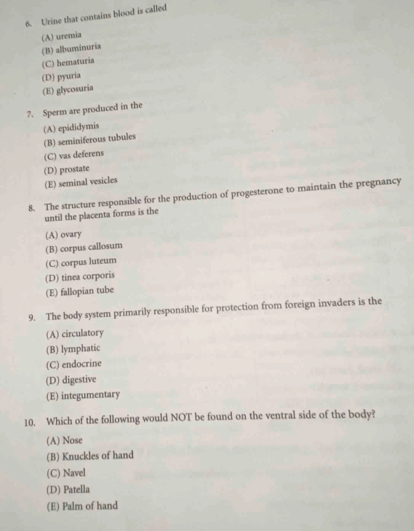 6. urine that contains blood is called (a) uremia (b) albuminuria (c) h…