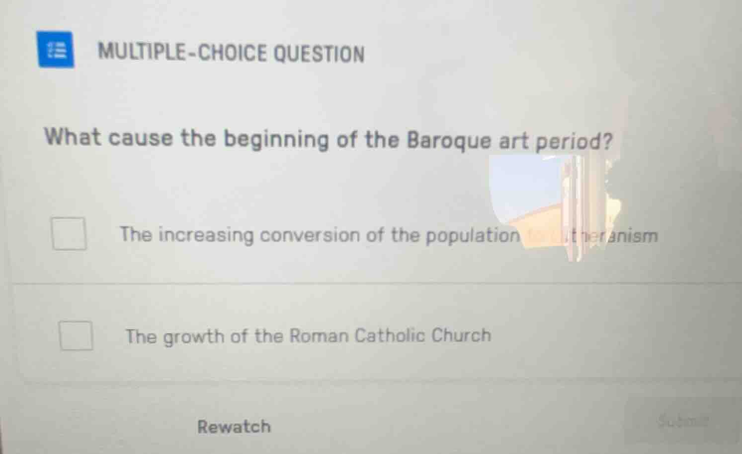 multiple-choice question what cause the beginning of the baroque art pe…