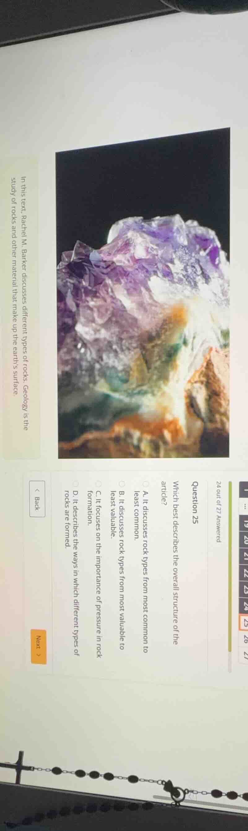 in this text, rachel m. barker discusses different types of rocks. geol…