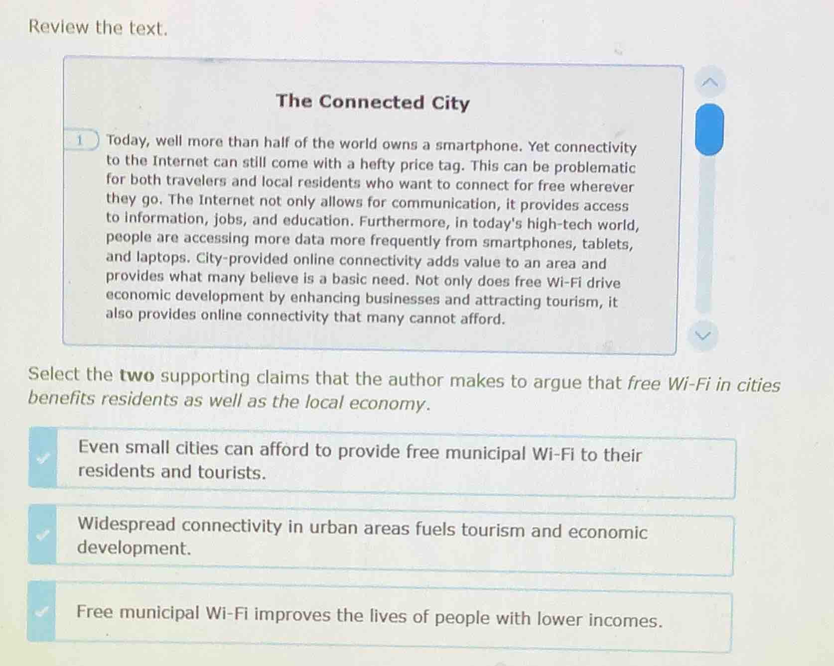 review the text. the connected city 1 today, well more than half of the…