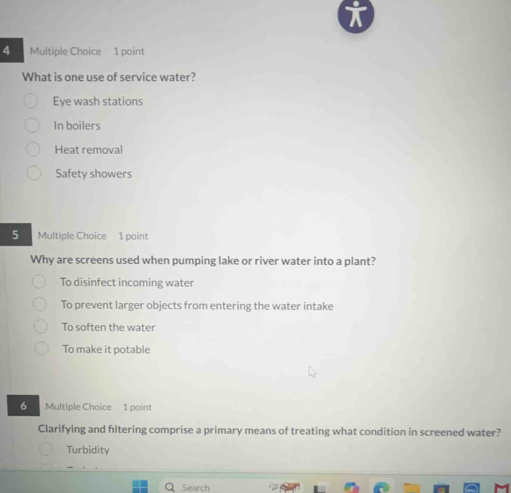 4 multiple choice 1 point what is one use of service water? eye wash st…