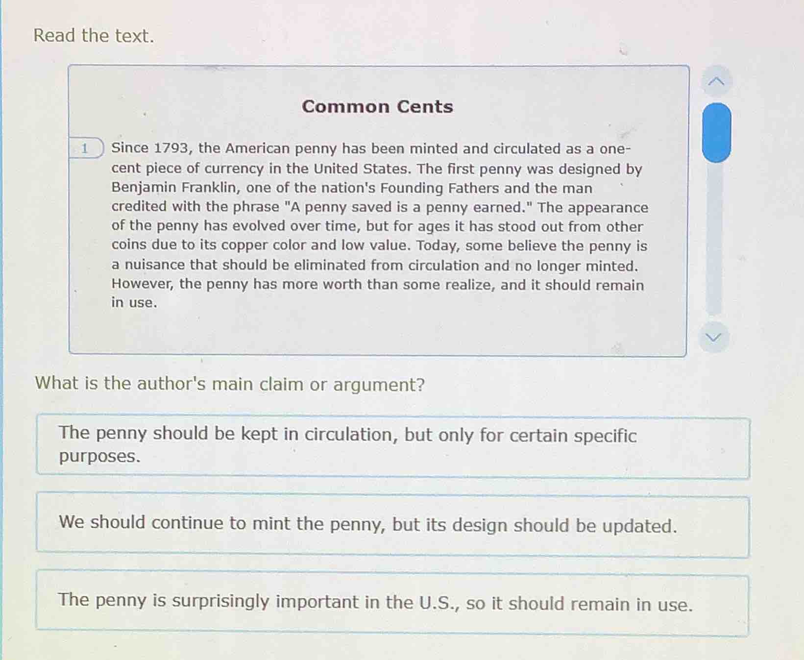 read the text. common cents 1 since 1793, the american penny has been m…