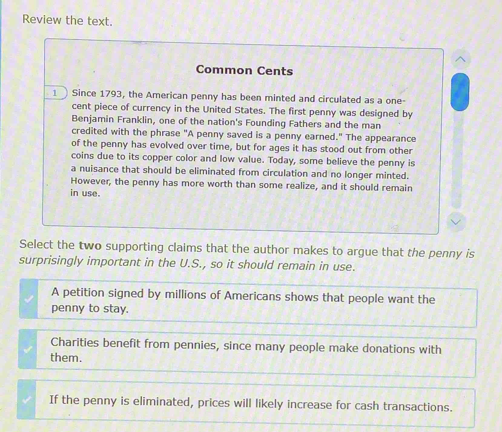 review the text. common cents 1 since 1793, the american penny has been…