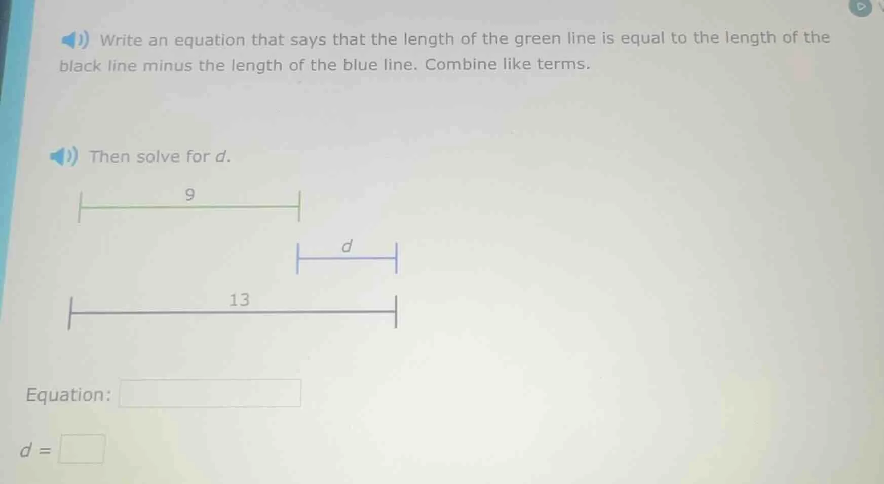 write an equation that says that the length of the green line is equal …
