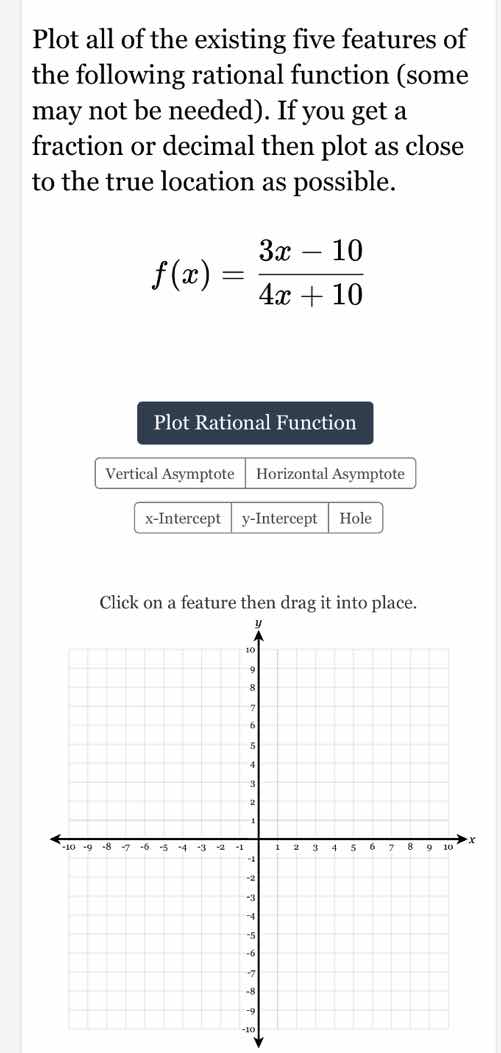 plot all of the existing five features of the following rational functi…
