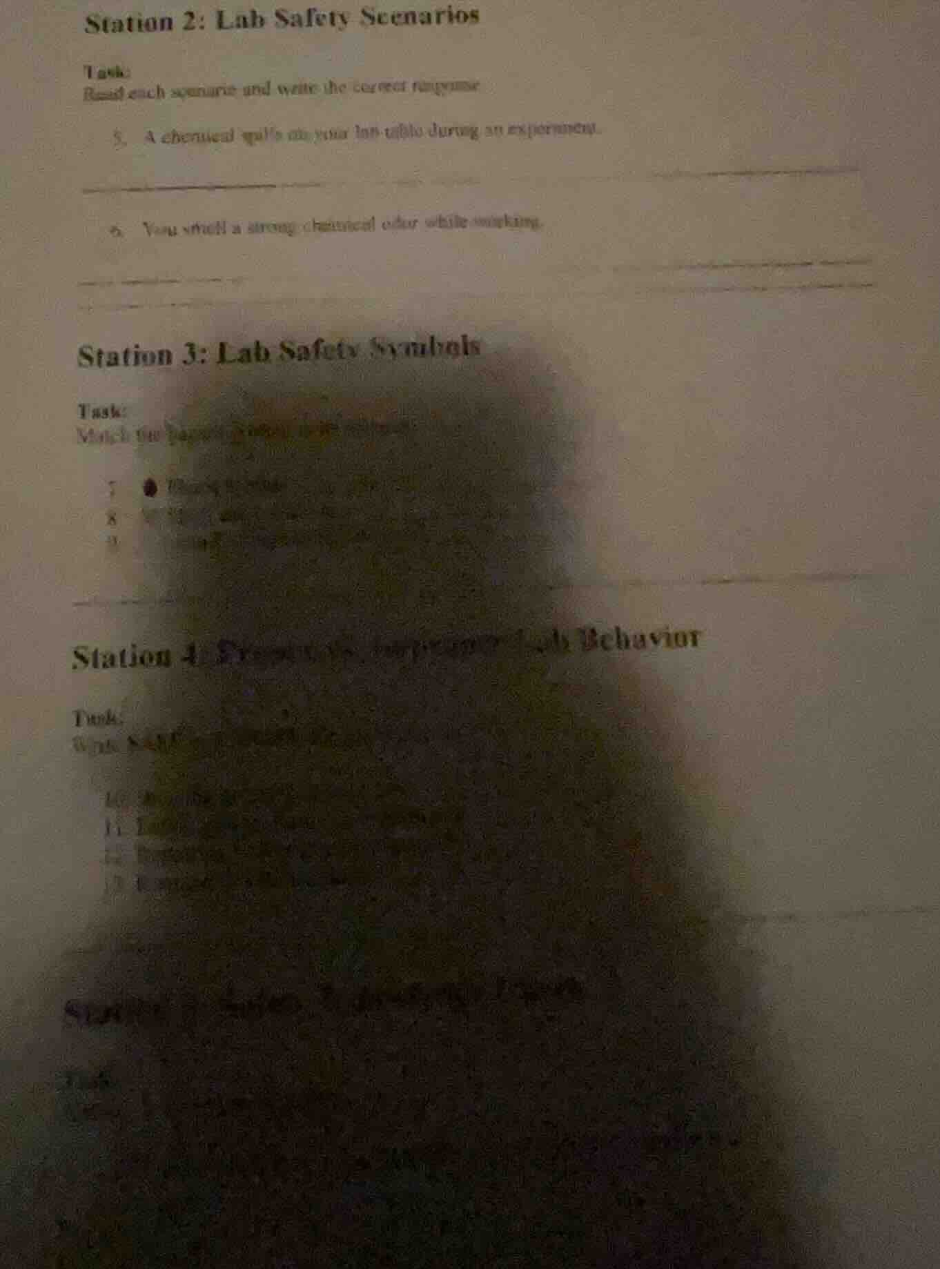 station 2: lab safety scenarios task: read each scenario and write the …