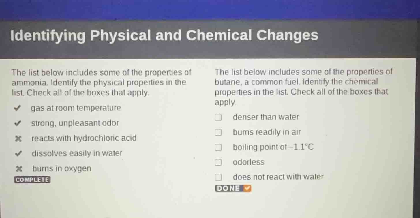 identifying physical and chemical changes the list below includes some …