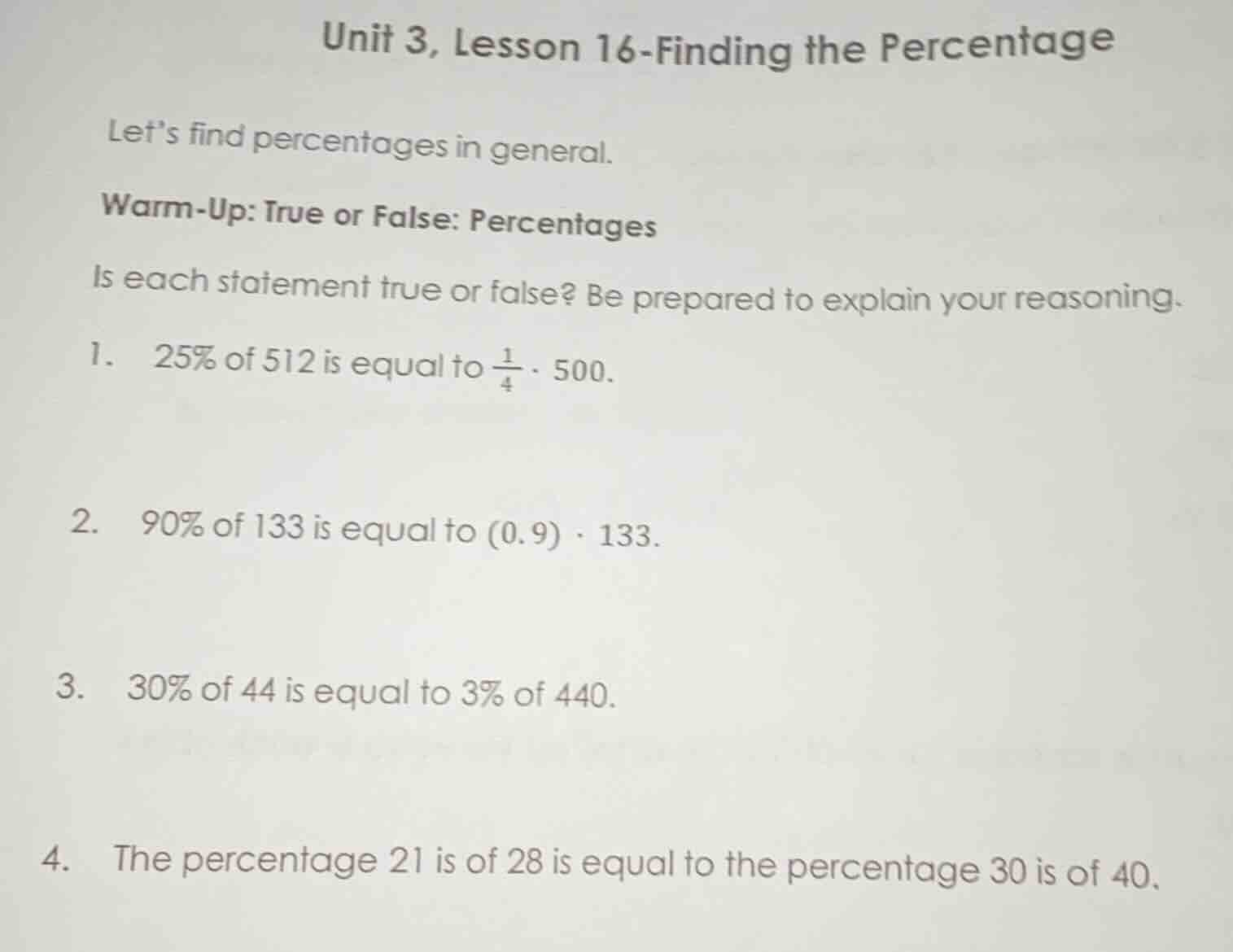 unit 3, lesson 16 - finding the percentage lets find percentages in gen…