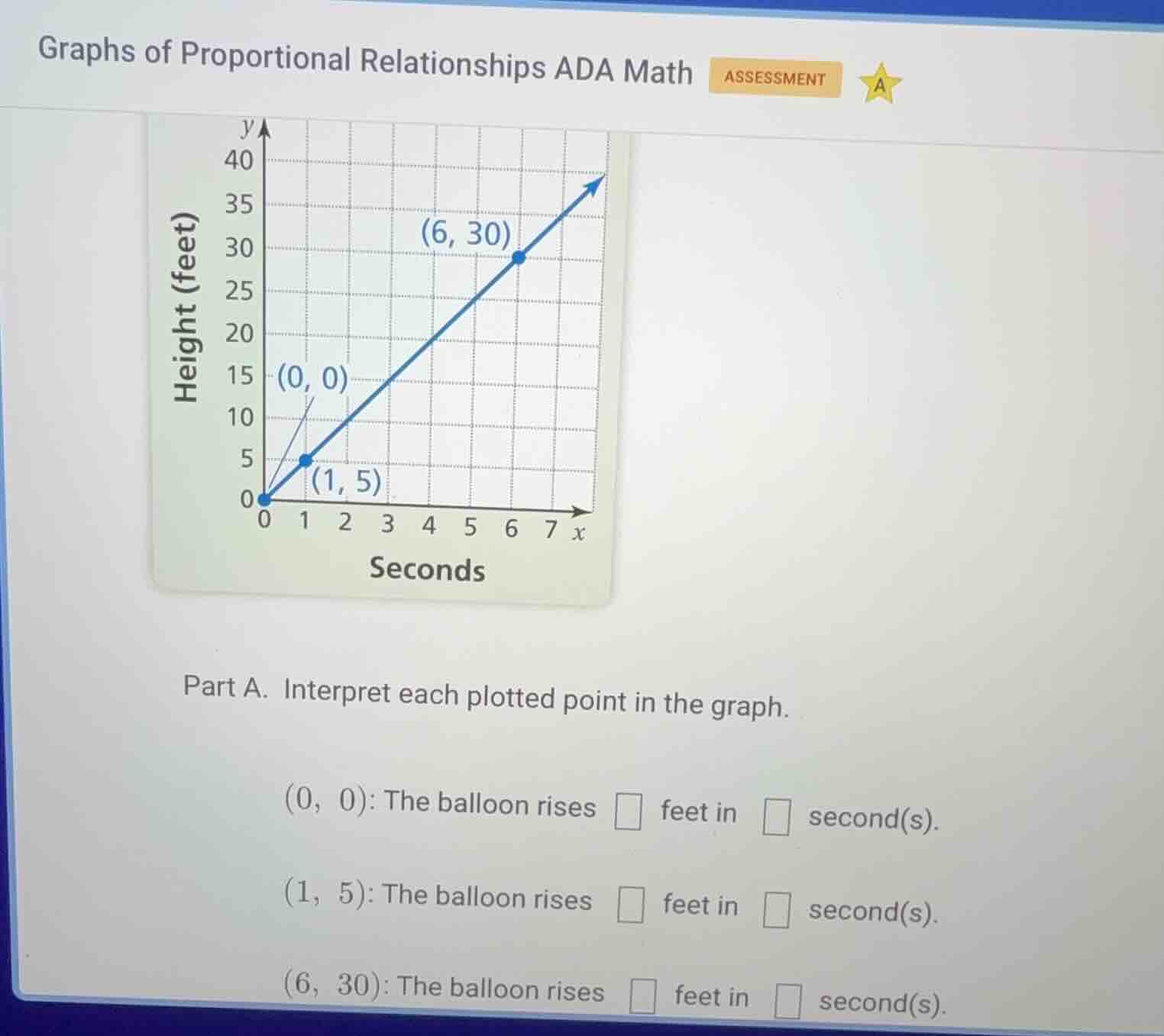 graphs of proportional relationships ada math assessment part a. interp…