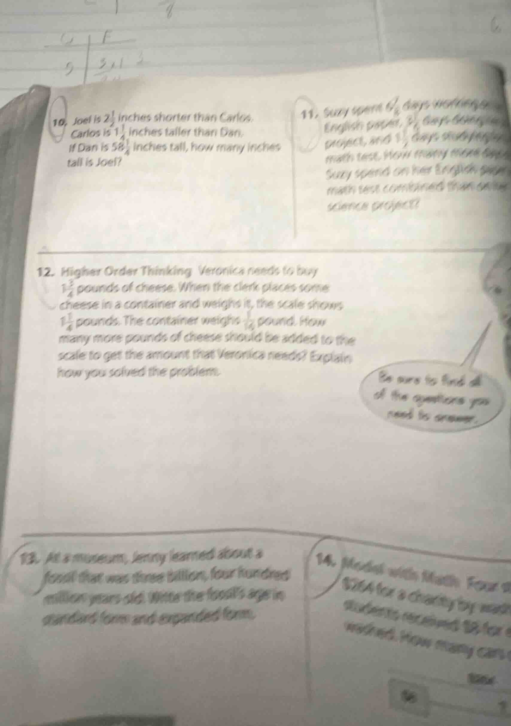 10. joel is $2\\frac{1}{2}$ inches shorter than carlos. carlos is $1\\f…