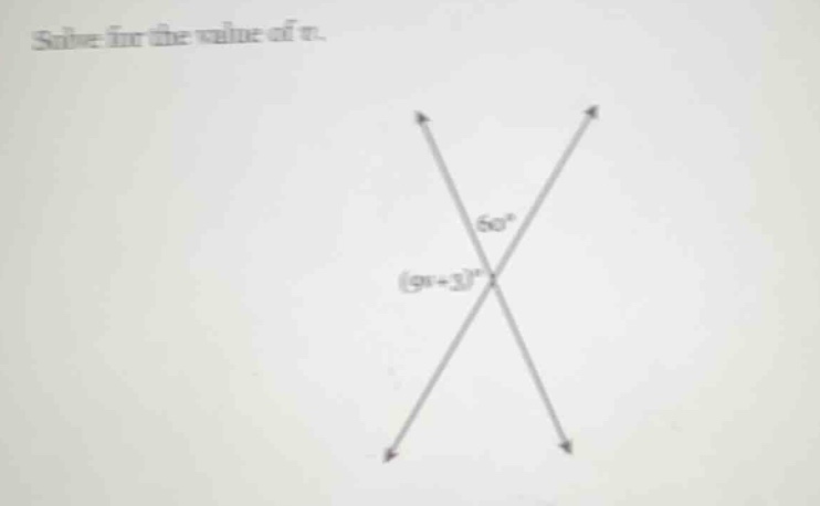 solve for the value of v. (9v + 3)° and 60° are vertical angles (from t…