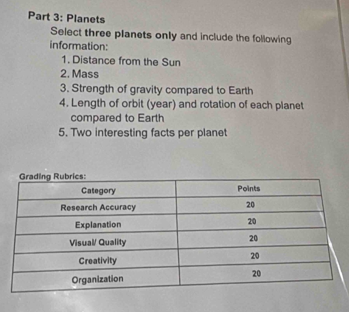 part 3: planets select three planets only and include the following inf…