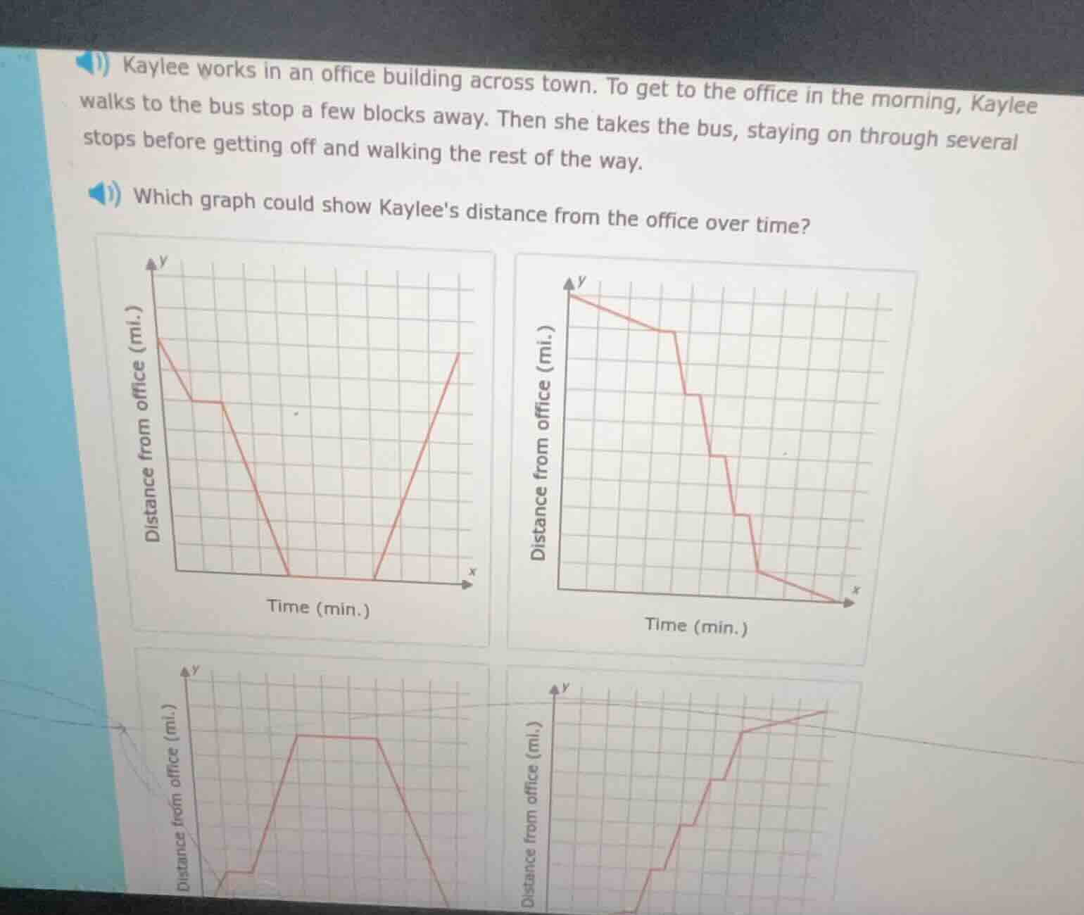 kaylee works in an office building across town. to get to the office in…